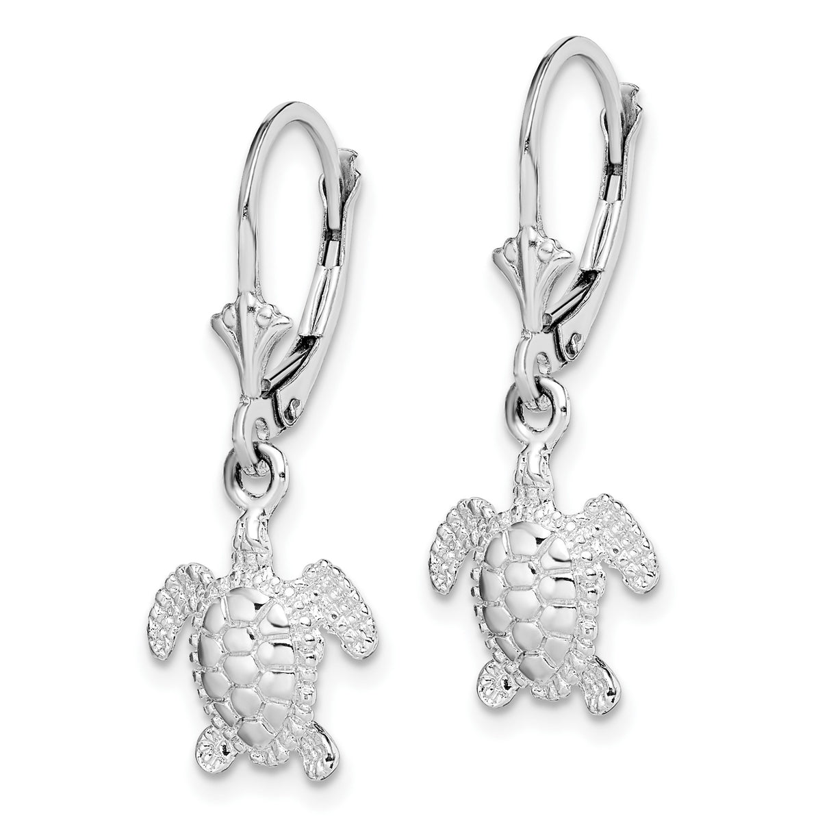 Sterling Silver Dangle Earrings with Sea Turtle Charm, Nautical Ocean Theme for Women