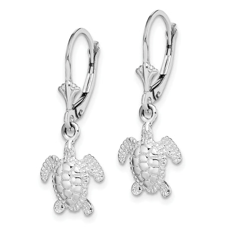 Sterling Silver Dangle Earrings with Sea Turtle Charm, Nautical Ocean Theme for Women