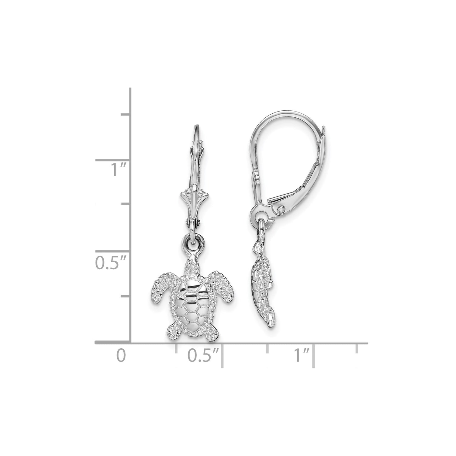 Sterling Silver Dangle Earrings with Sea Turtle Charm, Nautical Ocean Theme for Women