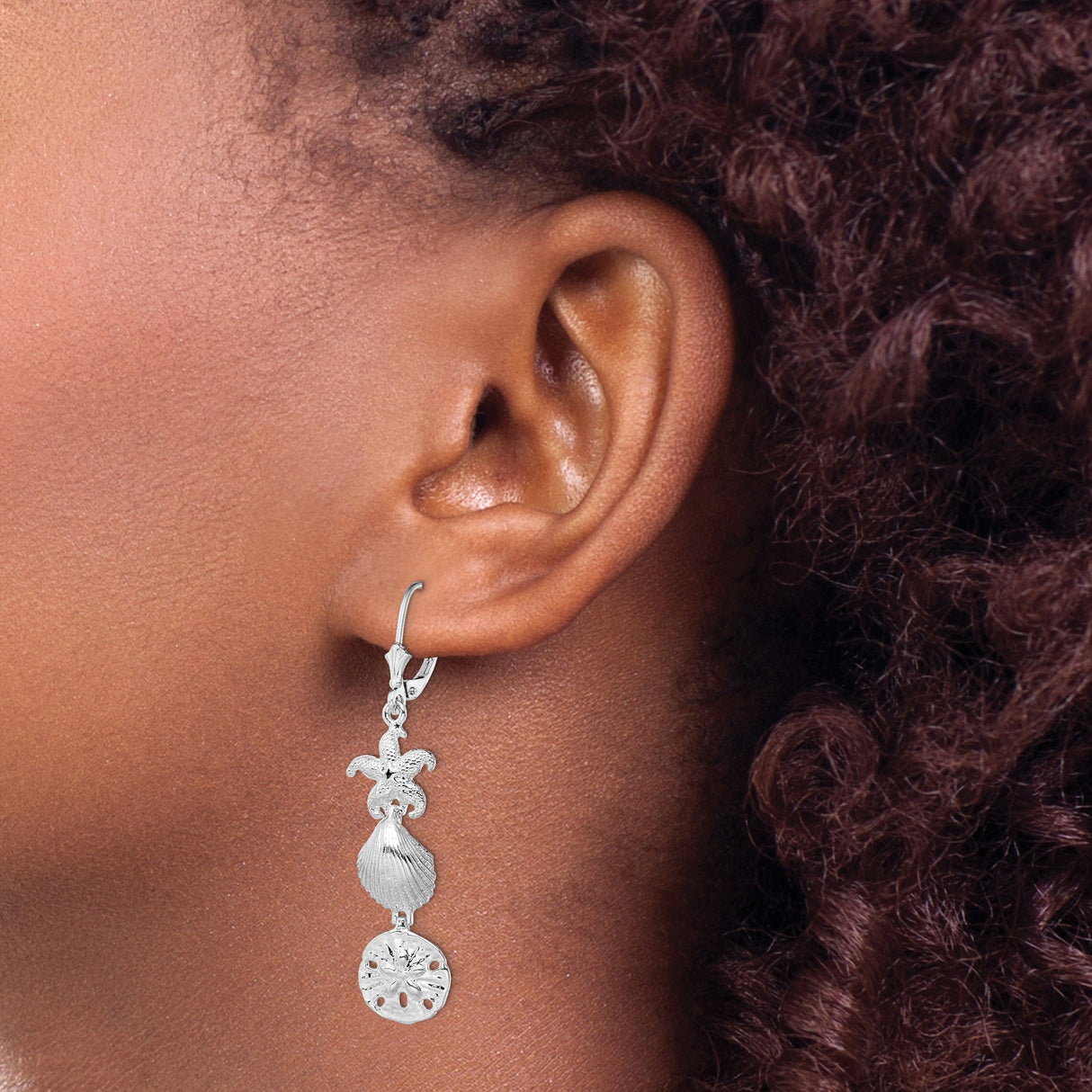 Sterling Silver Dangle Earrings with Starfish, Seashell, and Sand Dollar Charms, Nautical Theme