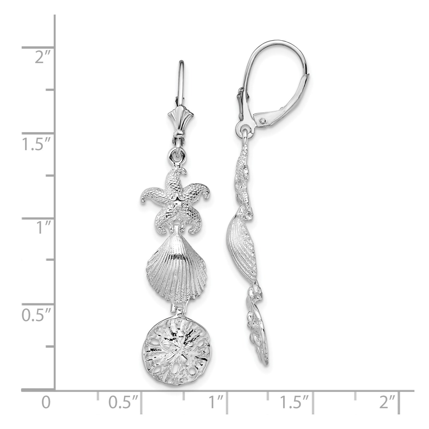 Sterling Silver Dangle Earrings with Starfish, Seashell, and Sand Dollar Charms, Nautical Theme