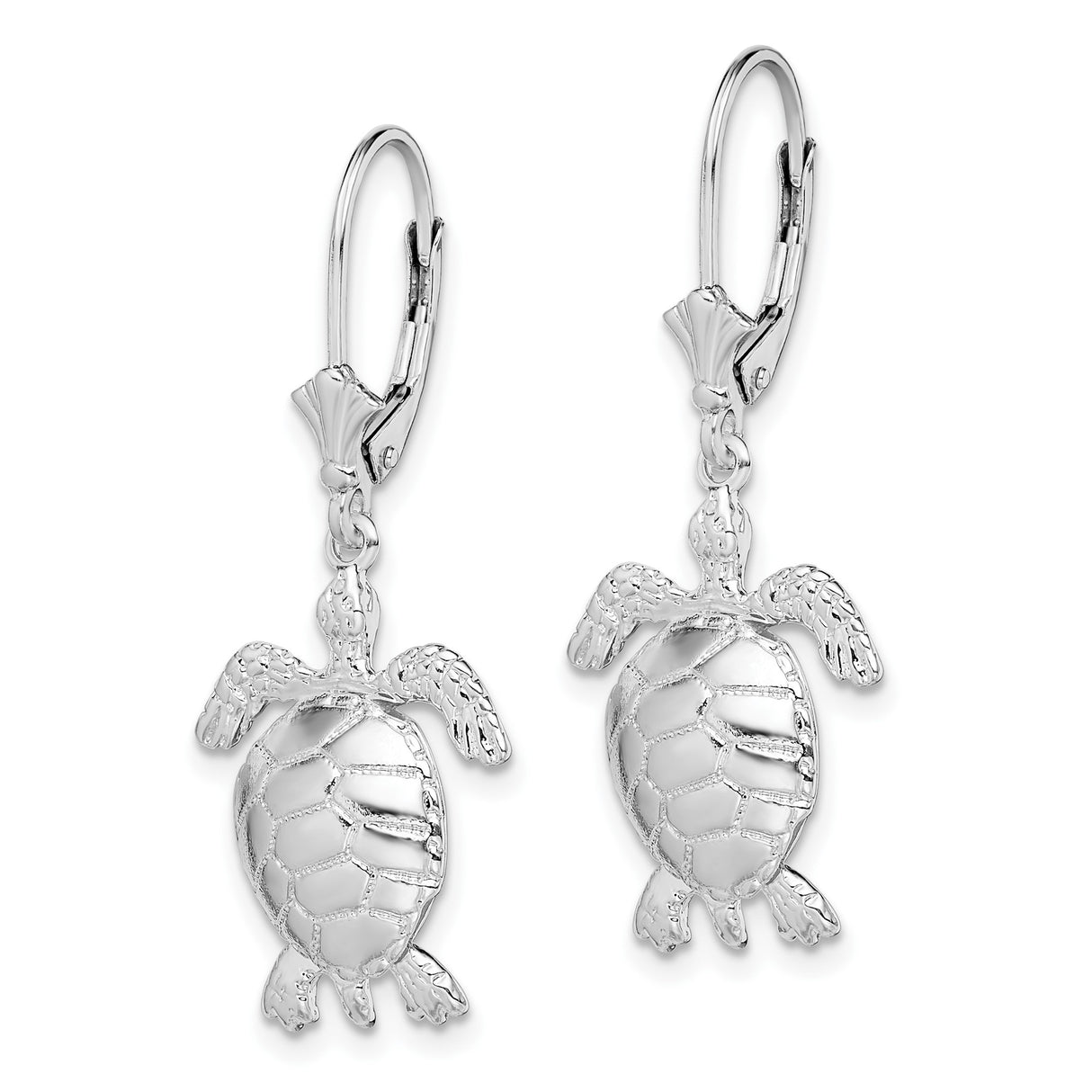 Sterling Silver Turtle Dangle Earrings, Sea Turtle Design, Ocean Nature Theme for Women
