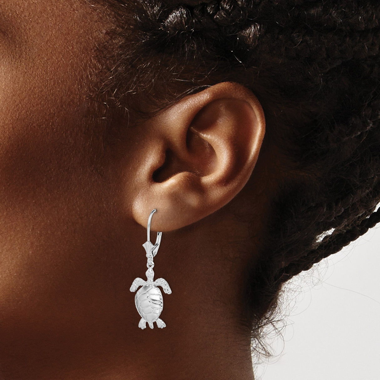 Sterling Silver Turtle Dangle Earrings, Sea Turtle Design, Ocean Nature Theme for Women