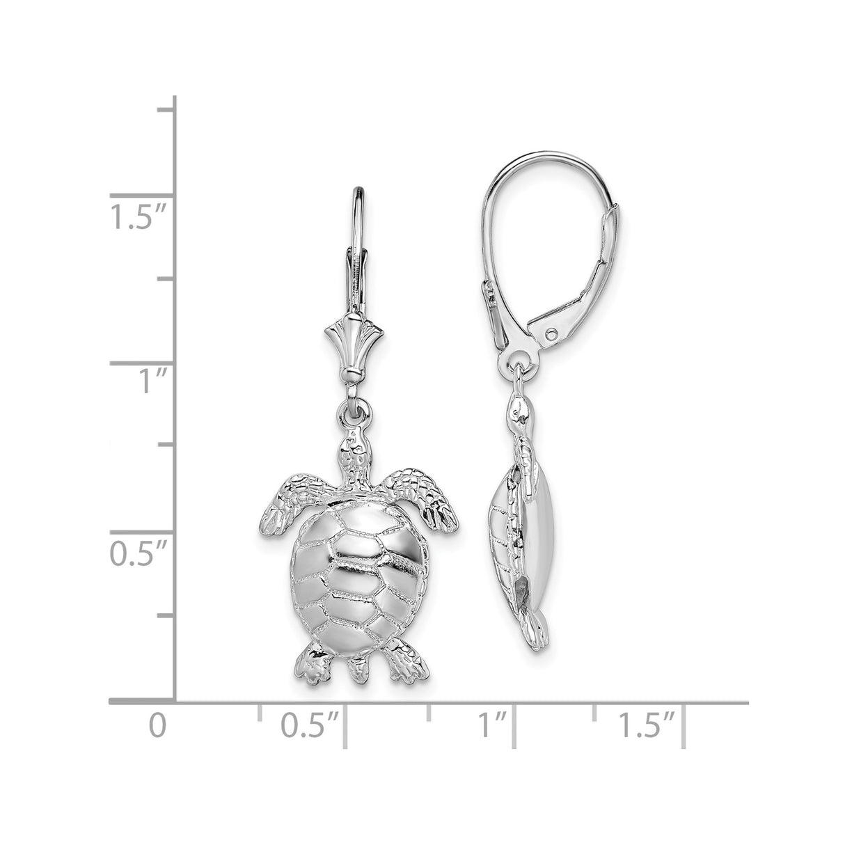 Sterling Silver Turtle Dangle Earrings, Sea Turtle Design, Ocean Nature Theme for Women