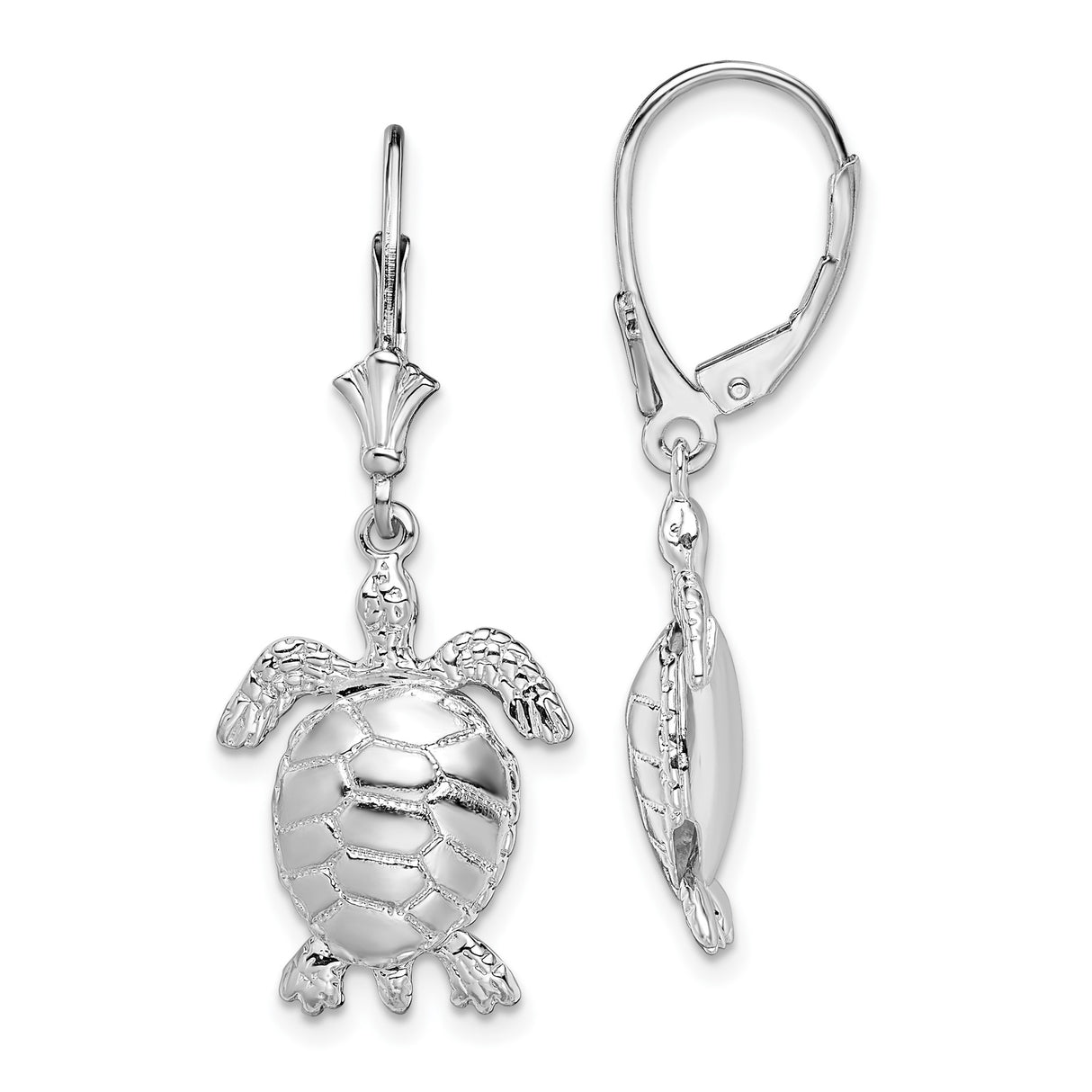 Sterling Silver Turtle Dangle Earrings, Sea Turtle Design, Ocean Nature Theme for Women