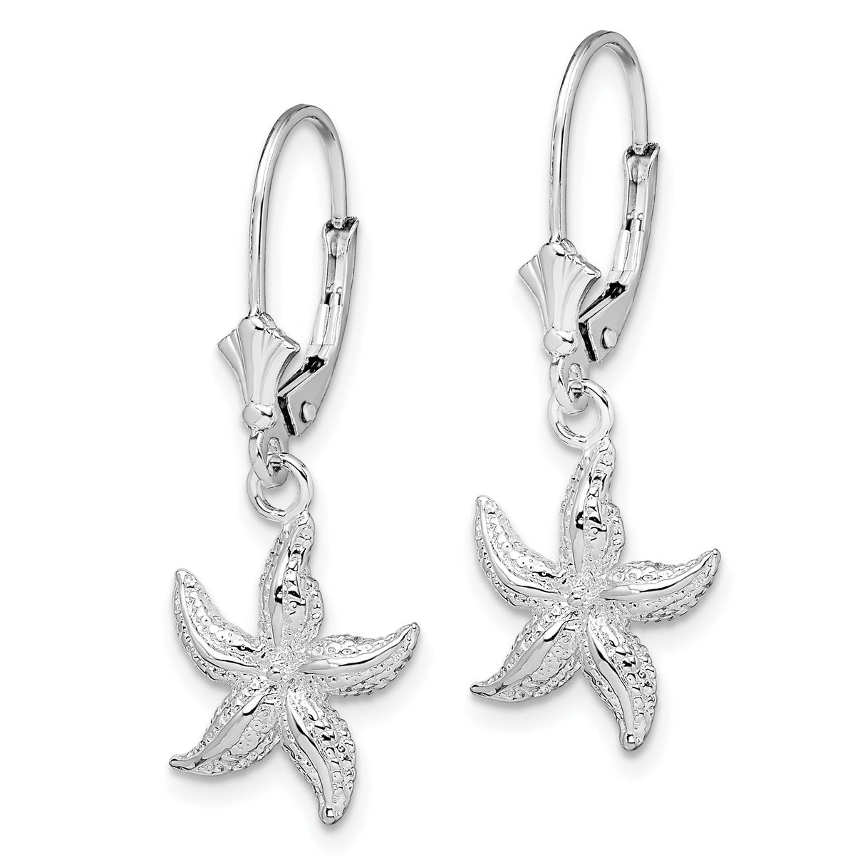 Sterling Silver Starfish Dangle Earrings, Textured Nautical Ocean Design for Women