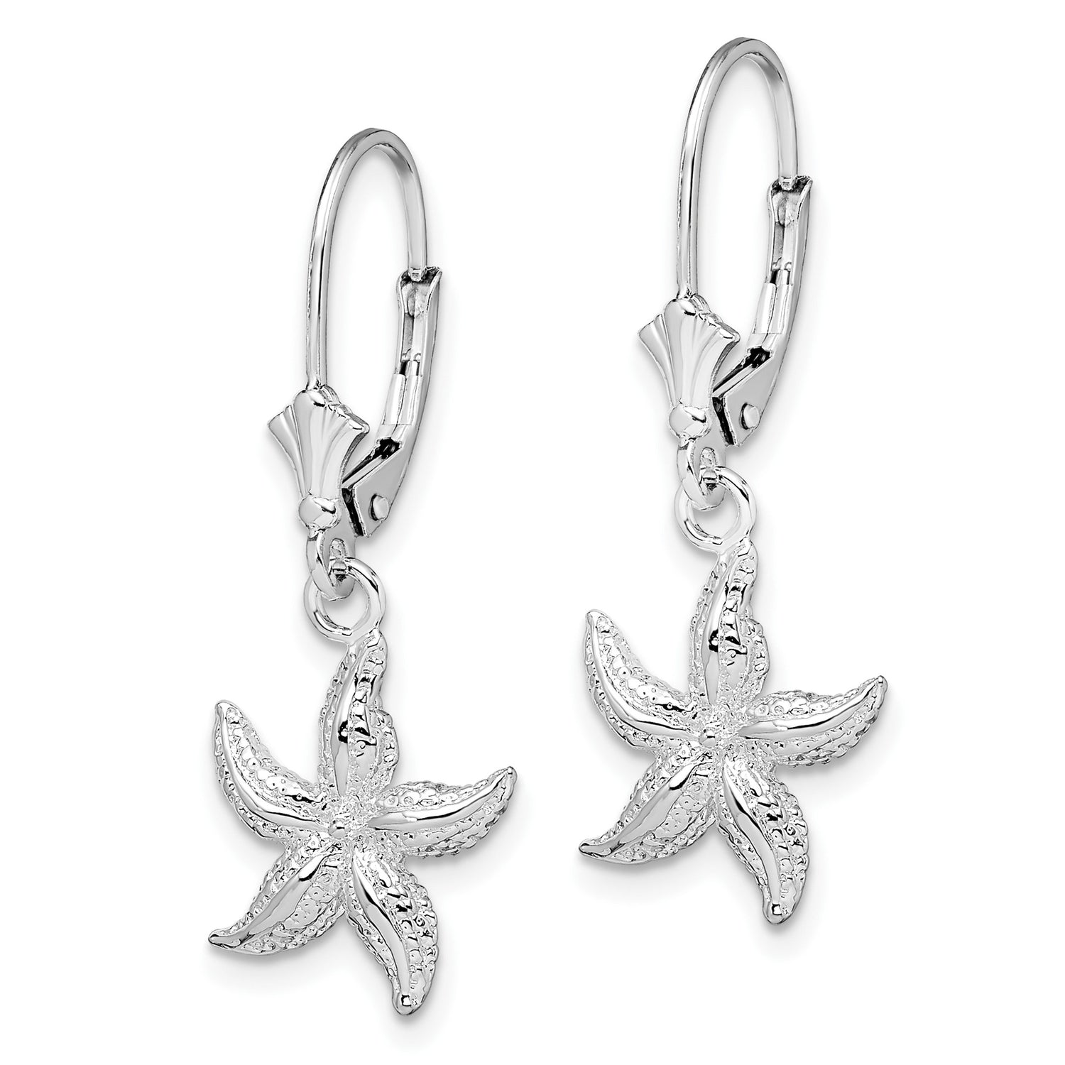 Sterling Silver Starfish Dangle Earrings, Textured Nautical Ocean Design for Women