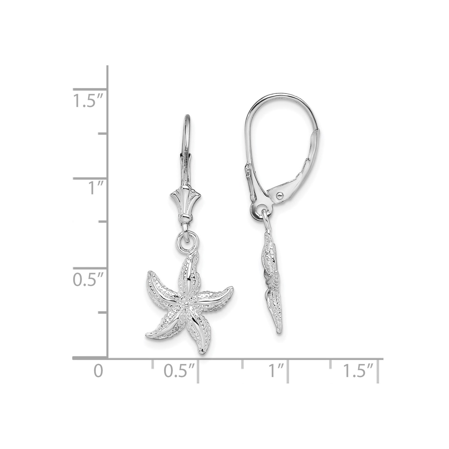 Sterling Silver Starfish Dangle Earrings, Textured Nautical Ocean Design for Women