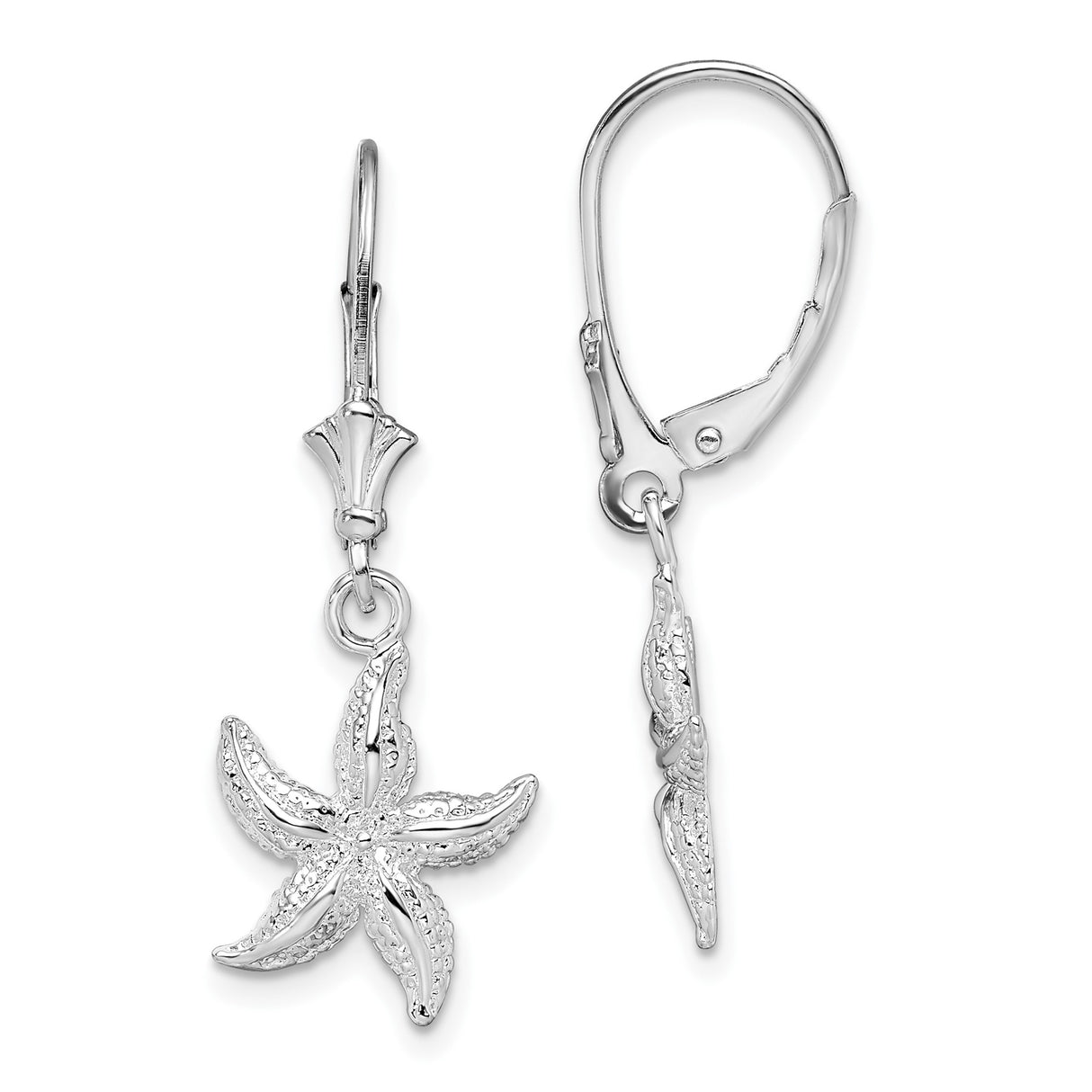 Sterling Silver Starfish Dangle Earrings, Textured Nautical Ocean Design for Women