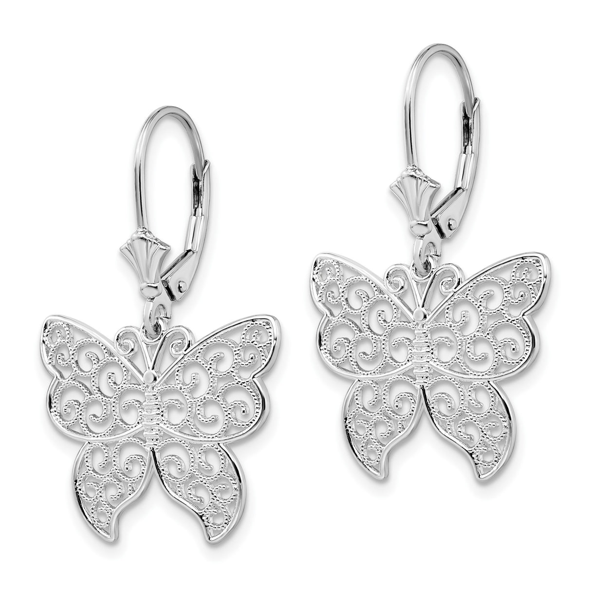 Sterling Silver Butterfly Dangle Earrings with Filigree Design Leverbacks for Women