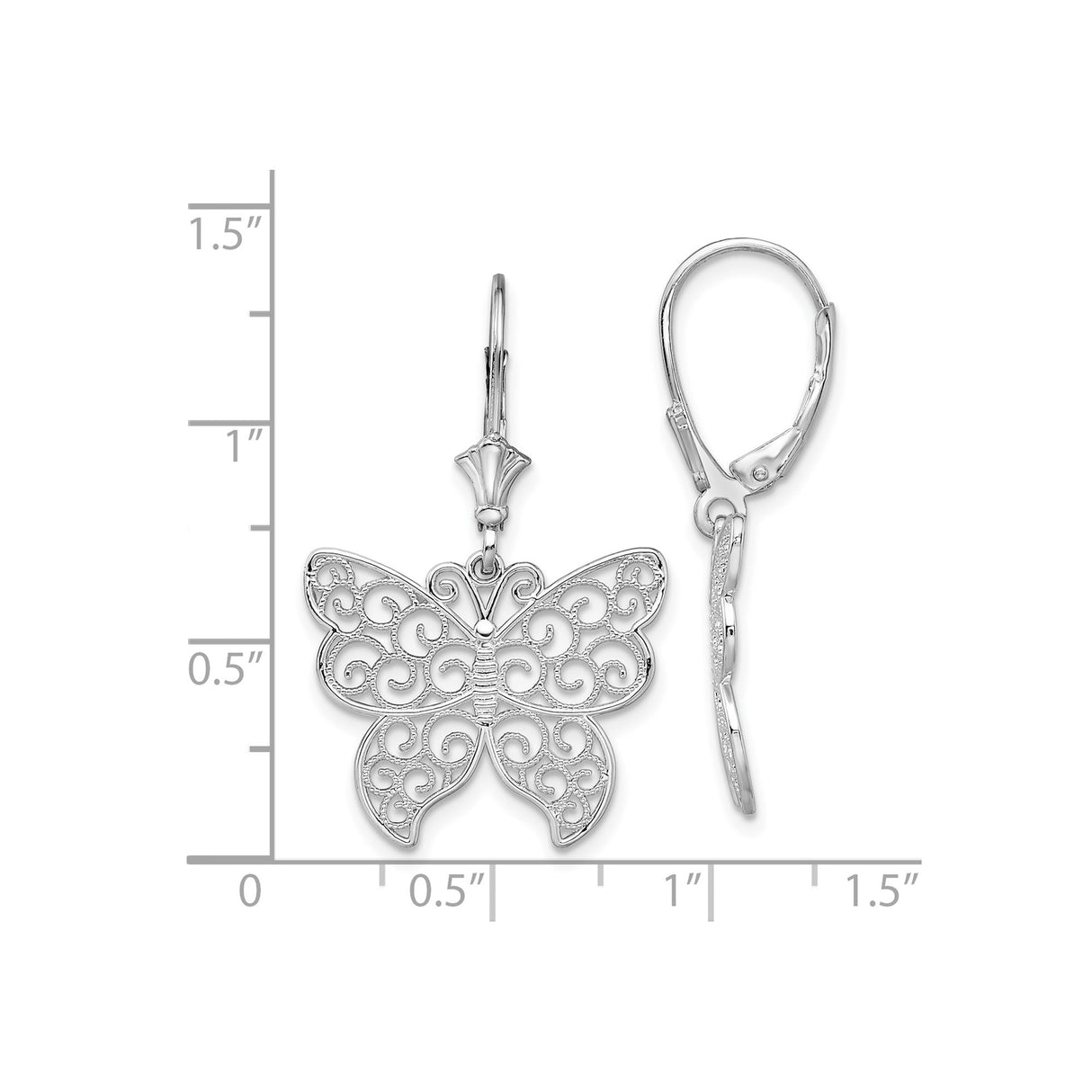 Sterling Silver Butterfly Dangle Earrings with Filigree Design Leverbacks for Women
