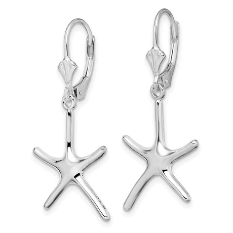 Sterling Silver Starfish Dangle Earrings with Leverback Closures, Nautical Ocean-Inspired Design