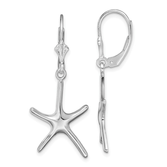 Sterling Silver Starfish Dangle Earrings with Leverback Closures, Nautical Ocean-Inspired Design