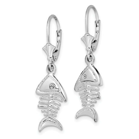 Sterling Silver Fishbone Dangle Earrings, Nautical Skeleton Fish Design, Ocean Style for Women