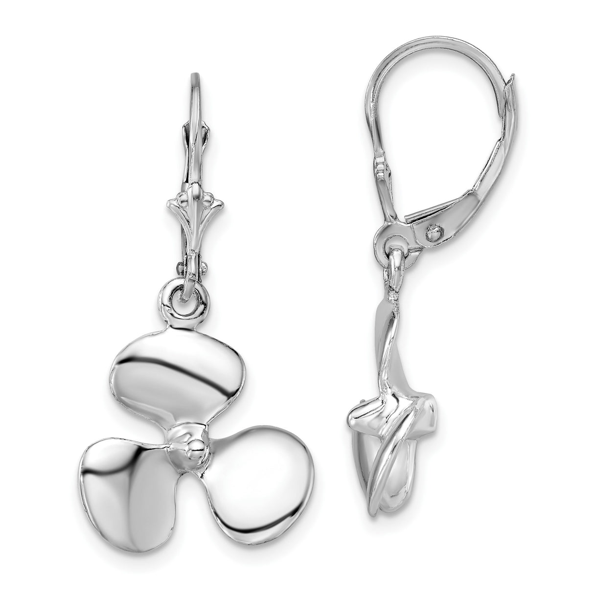 Sterling Silver Leverback Dangle Earrings with Boat Propeller Charms, Nautical Style