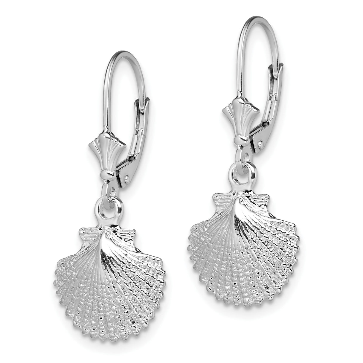Sterling Silver Scallop Shell Dangle Earrings with Leverback Closure, Nautical Ocean Jewelry for Women