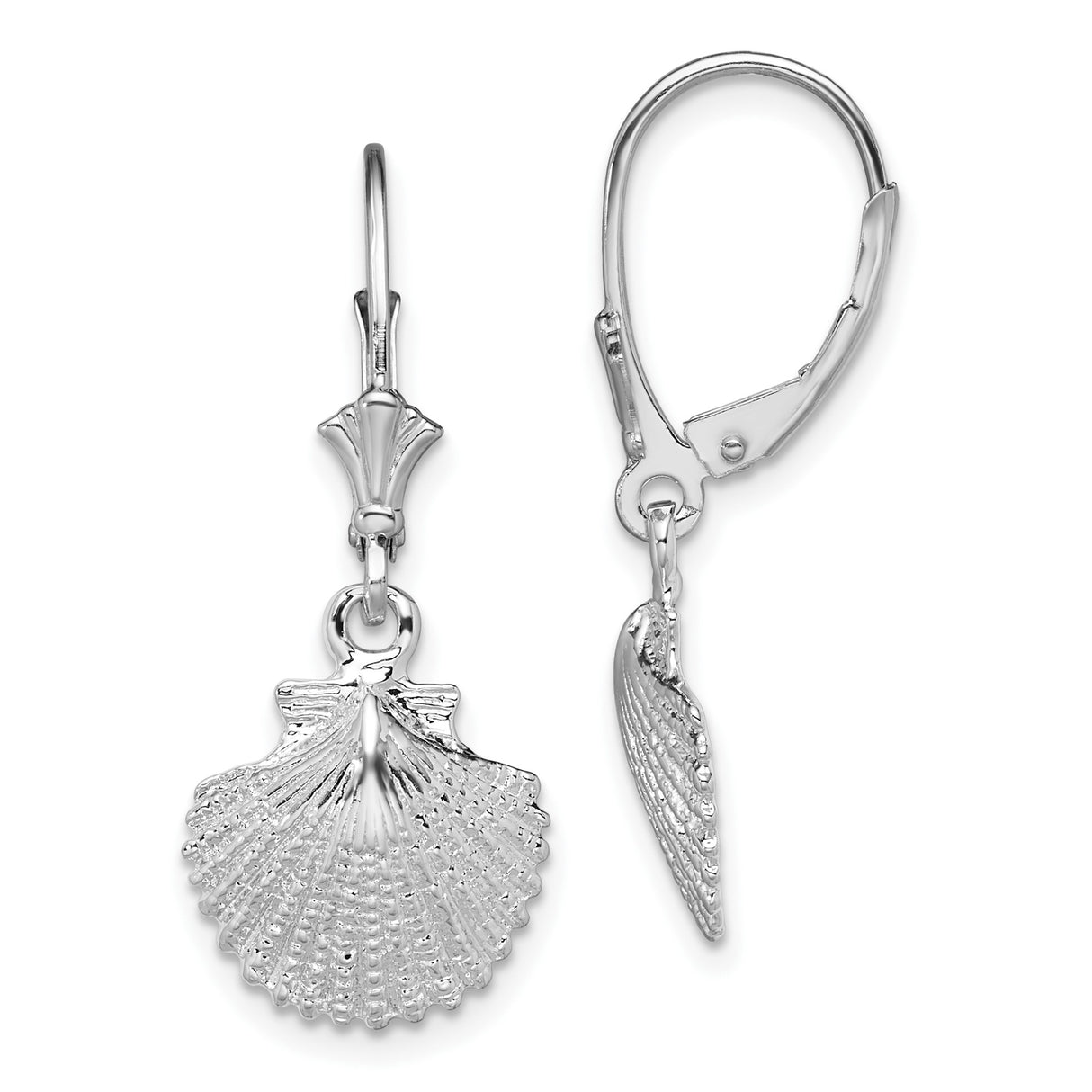 Sterling Silver Scallop Shell Dangle Earrings with Leverback Closure, Nautical Ocean Jewelry for Women