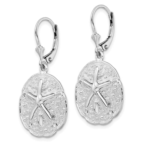 Sterling Silver Dangle Earrings with Sand Dollar and Starfish Charm, Nautical Beach Theme