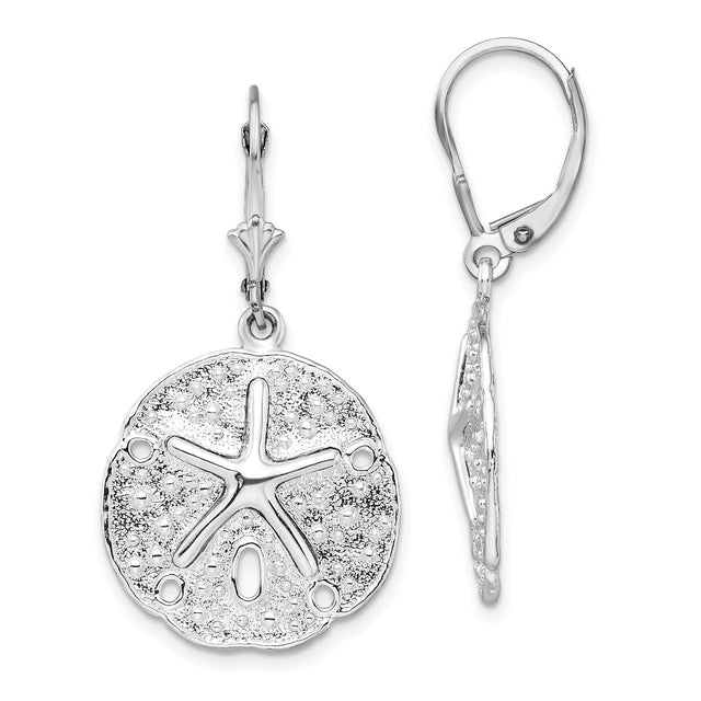 Sterling Silver Dangle Earrings with Sand Dollar and Starfish Charm, Nautical Beach Theme