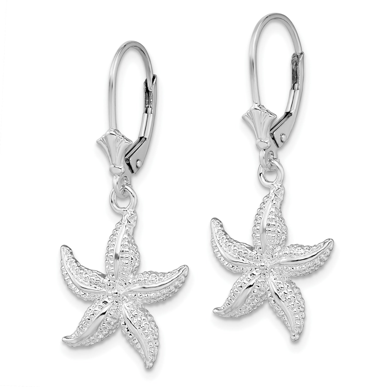 Sterling Silver Starfish Dangle Earrings with Leverback Closures, Ocean-Inspired Design