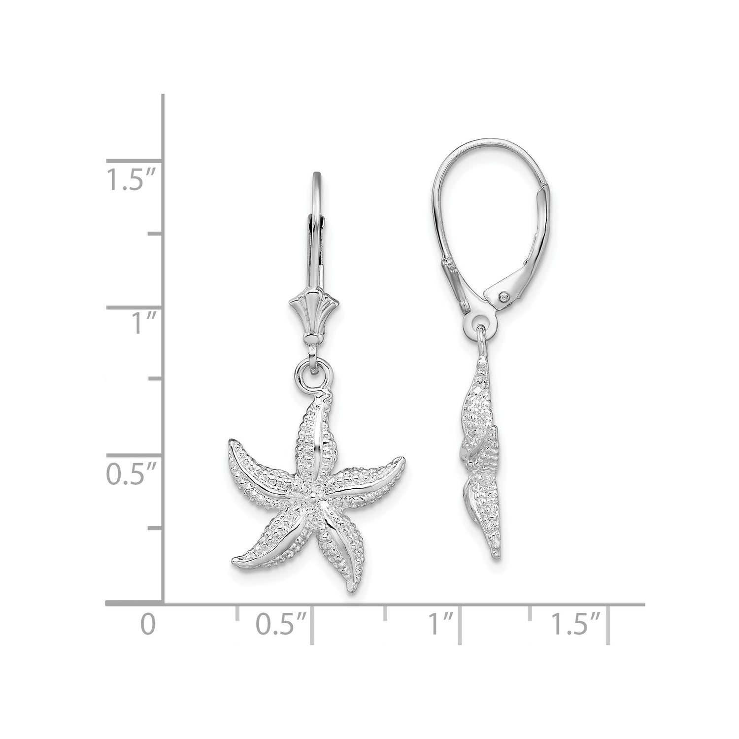 Sterling Silver Starfish Dangle Earrings with Leverback Closures, Ocean-Inspired Design