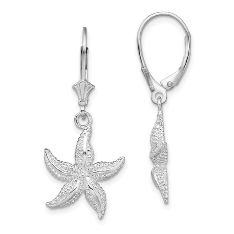 Sterling Silver Starfish Dangle Earrings with Leverback Closures, Ocean-Inspired Design