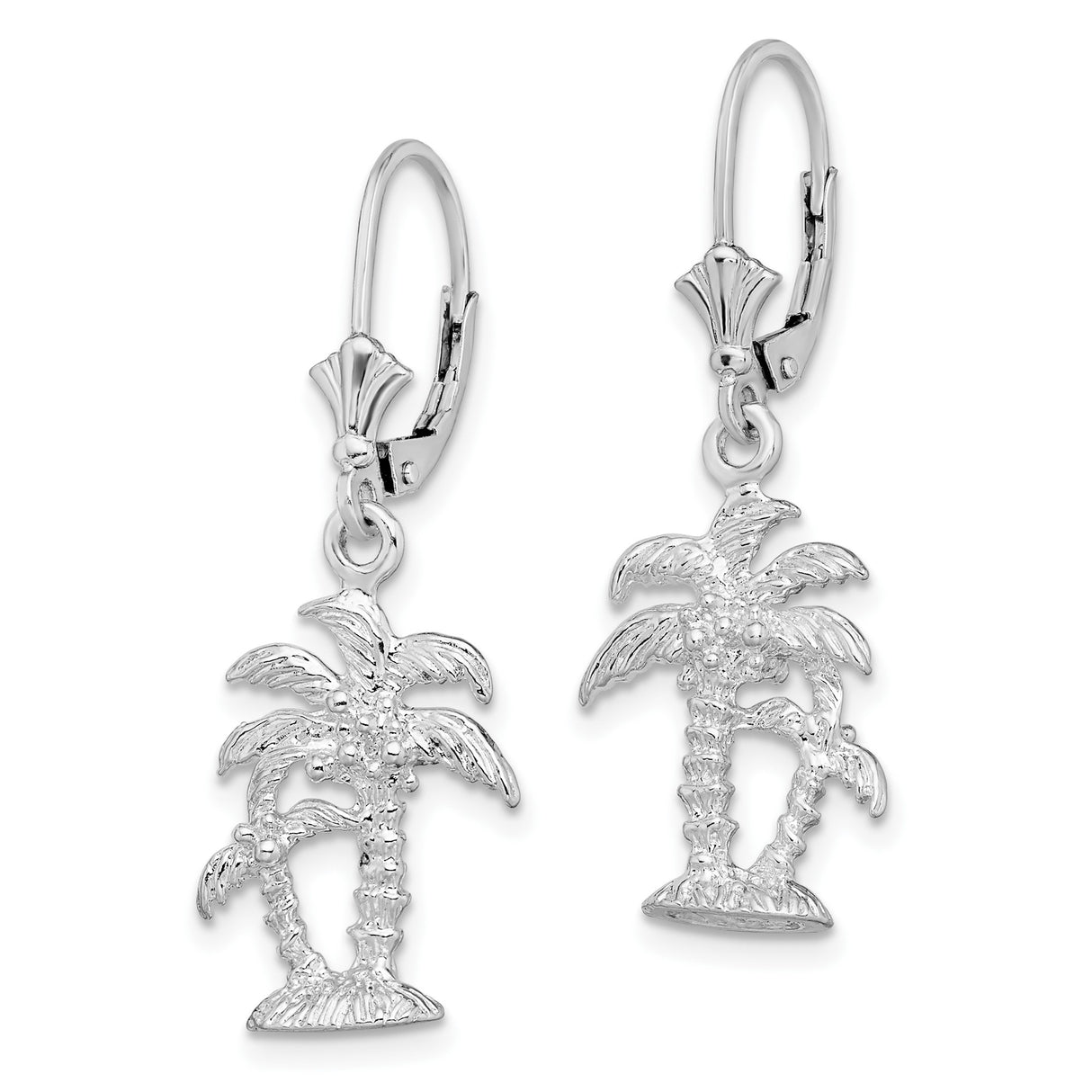 Sterling Silver Palm Tree Dangle Earrings, Tropical Island Design for Women