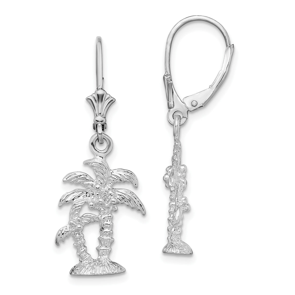 Sterling Silver Palm Tree Dangle Earrings, Tropical Island Design for Women