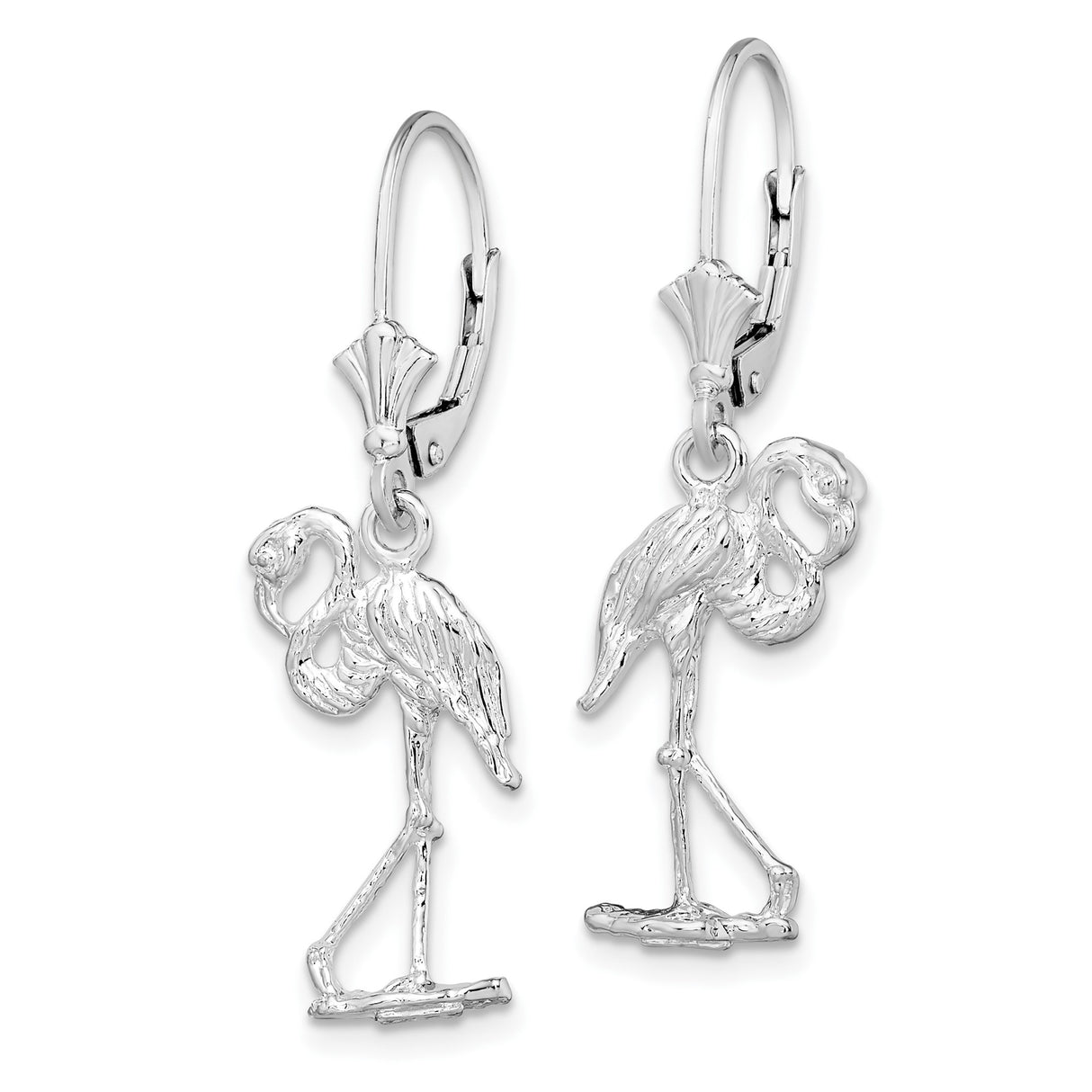Sterling Silver Flamingo Dangle Earrings, Tropical Bird Design with Leverbacks, Boho Summer Style