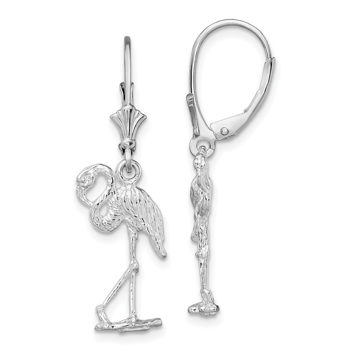 Sterling Silver Flamingo Dangle Earrings, Tropical Bird Design with Leverbacks, Boho Summer Style