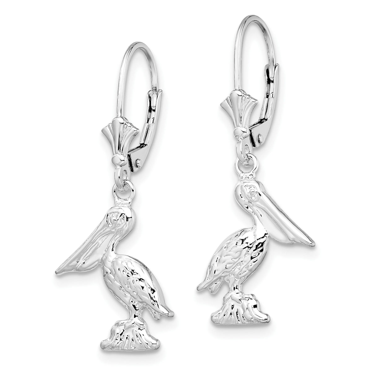 Sterling Silver Pelican Dangle Earrings, 3D Bird Charms, Nautical Ocean Wildlife Design