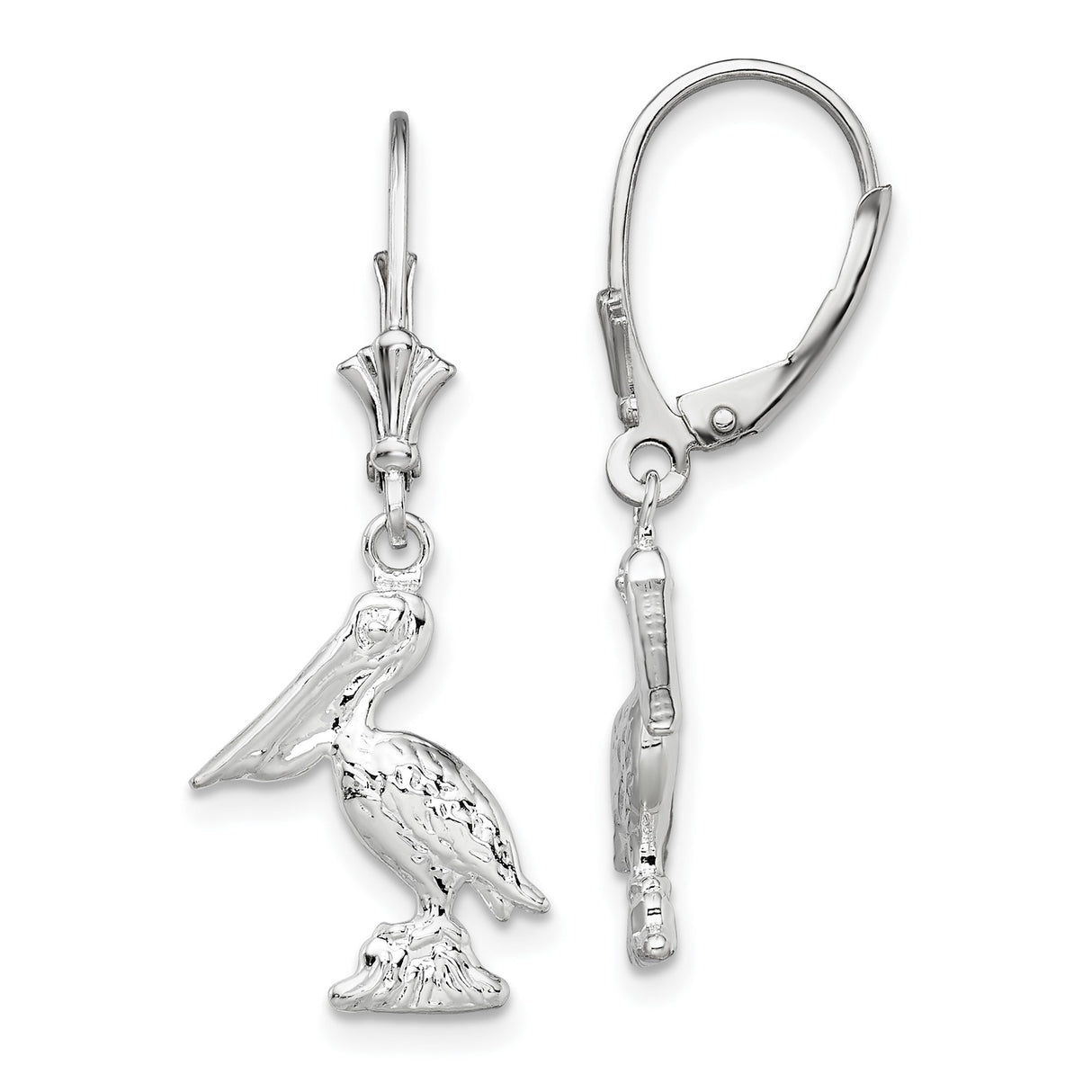 Sterling Silver Pelican Dangle Earrings, 3D Bird Charms, Nautical Ocean Wildlife Design