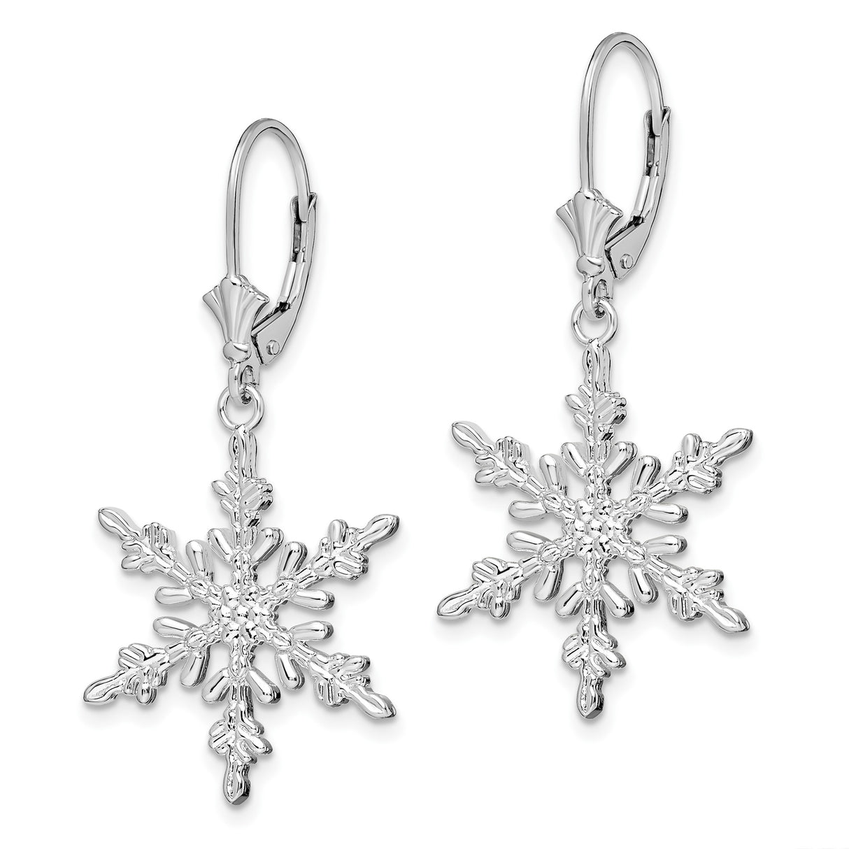 Sterling Silver Snowflake Dangle Earrings with Leverback Closure, Winter Cut-Out Design
