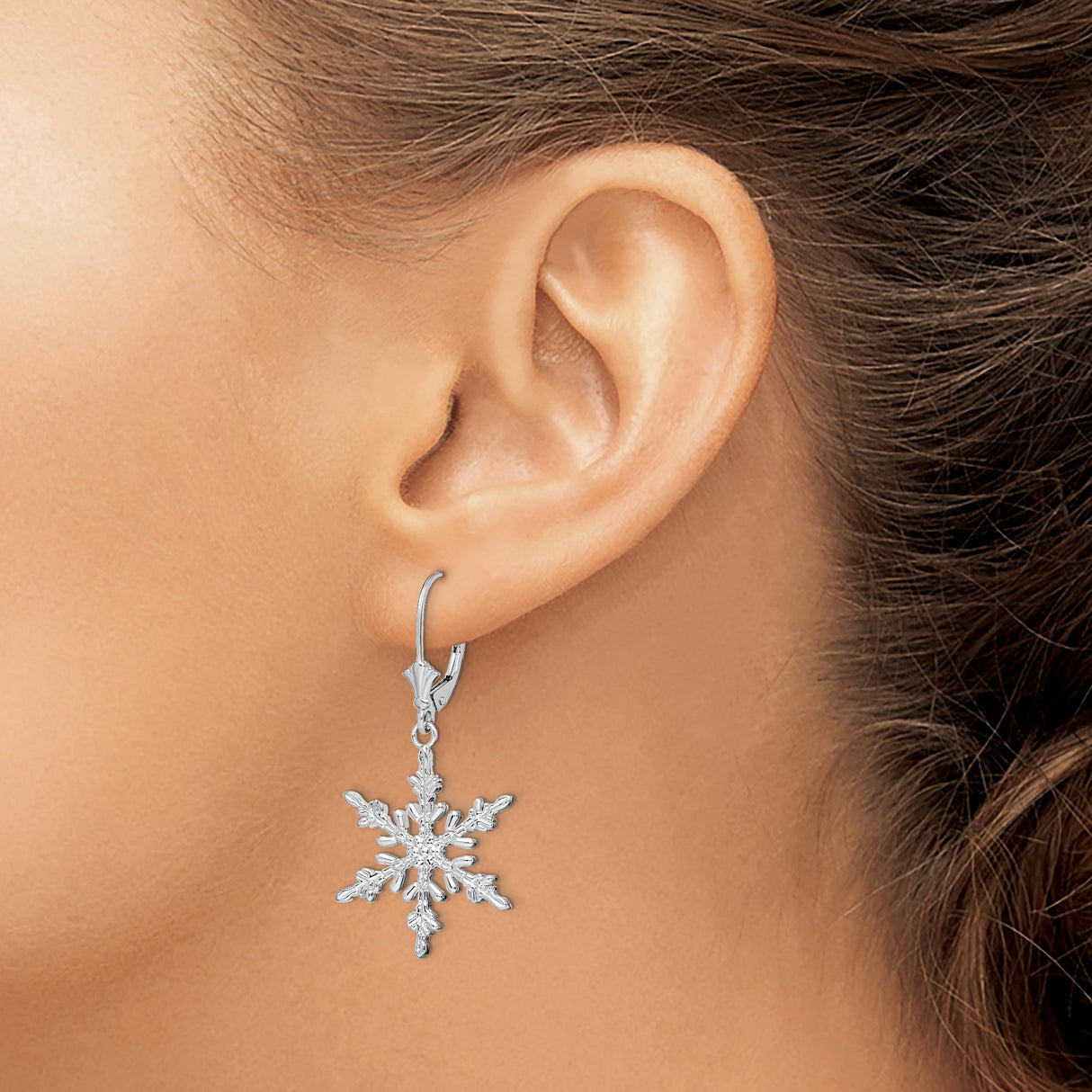 Sterling Silver Snowflake Dangle Earrings with Leverback Closure, Winter Cut-Out Design