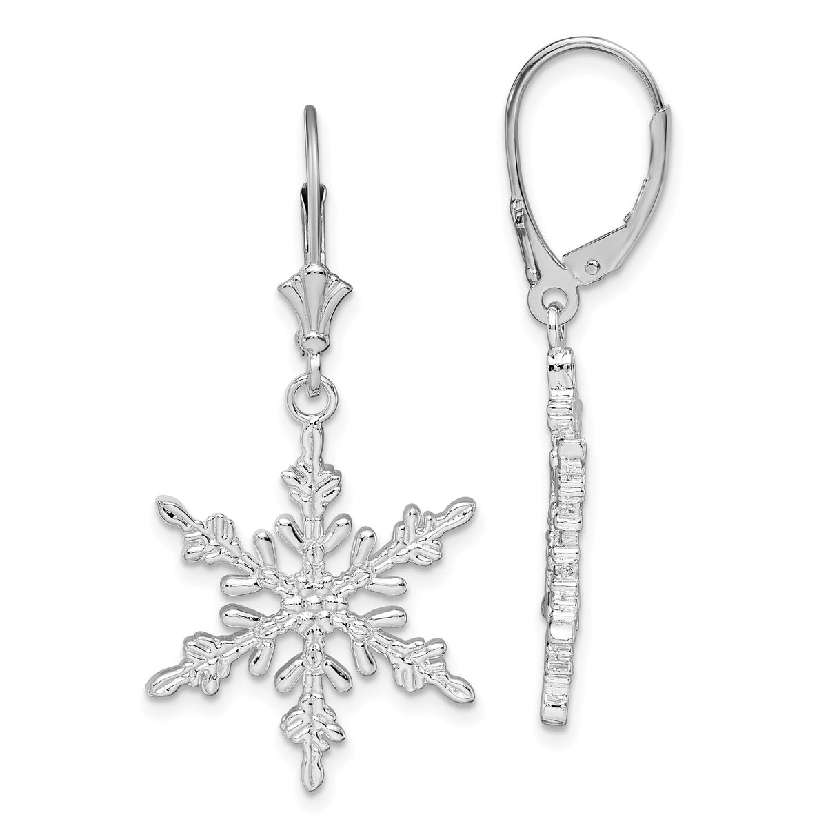 Sterling Silver Snowflake Dangle Earrings with Leverback Closure, Winter Cut-Out Design