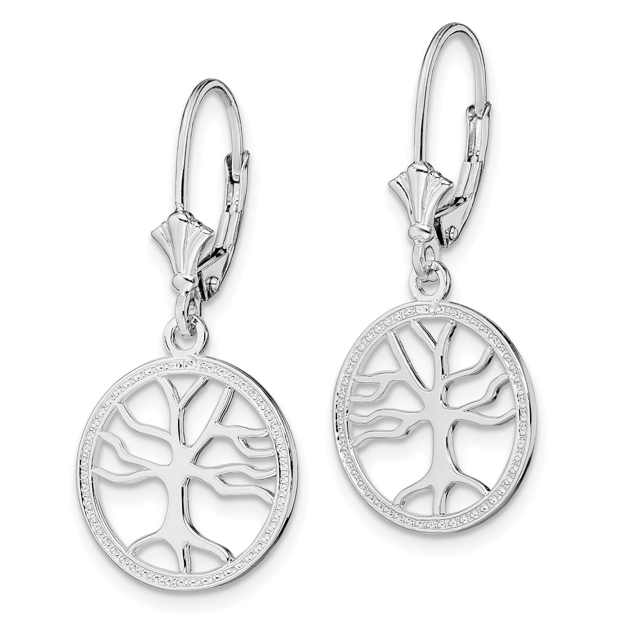 Sterling Silver Dangle Earrings with Tree of Life and Leaf Motif Design