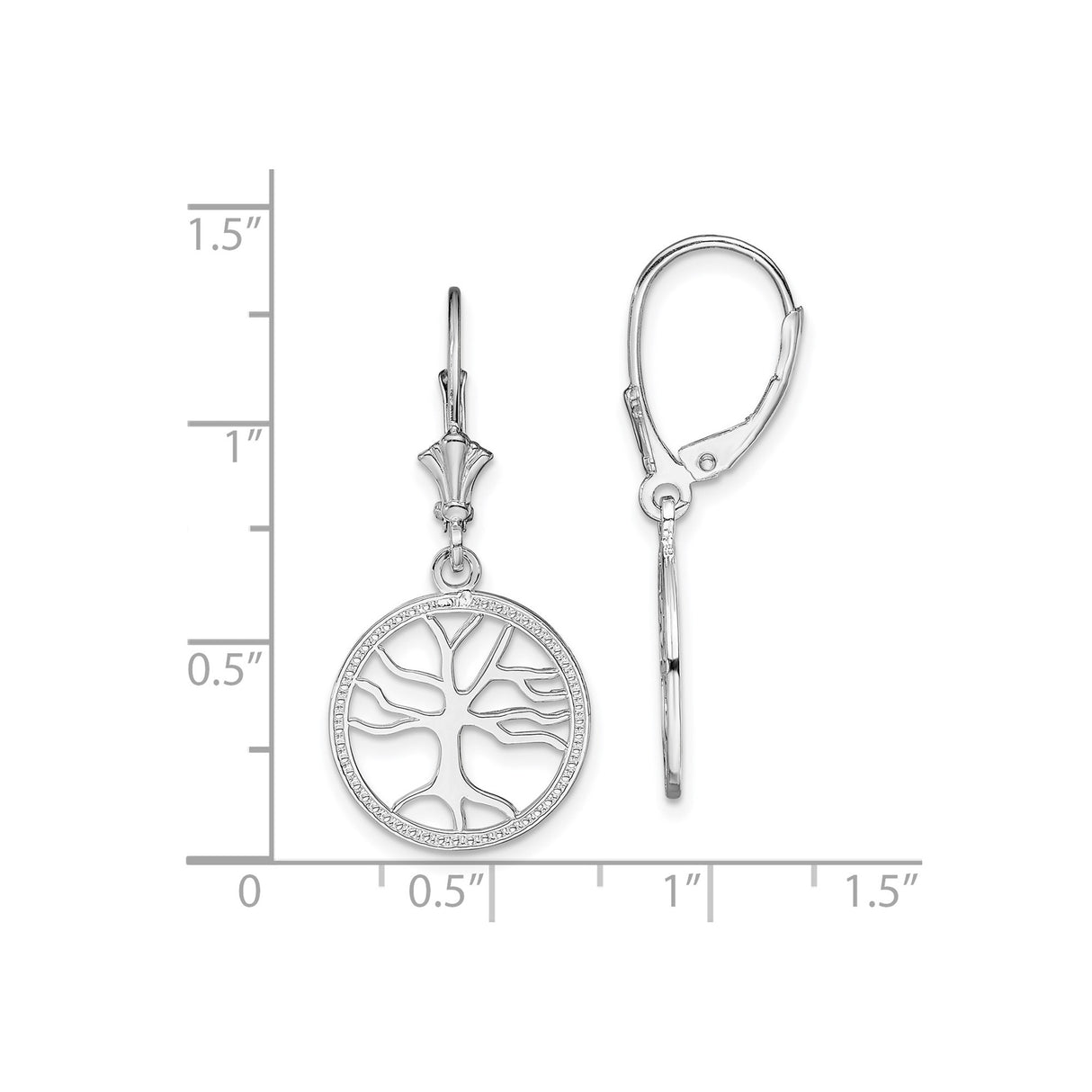 Sterling Silver Dangle Earrings with Tree of Life and Leaf Motif Design