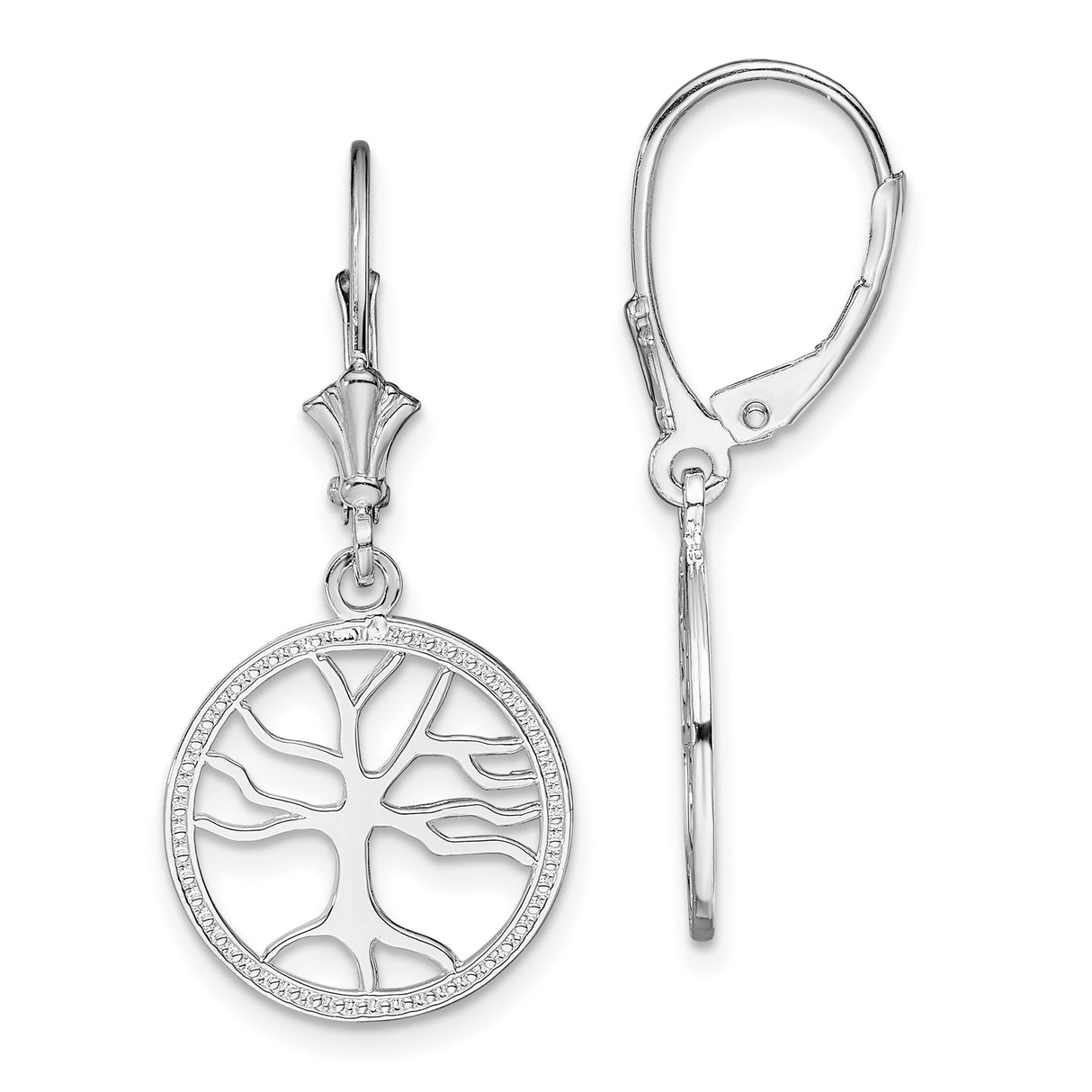 Sterling Silver Dangle Earrings with Tree of Life and Leaf Motif Design