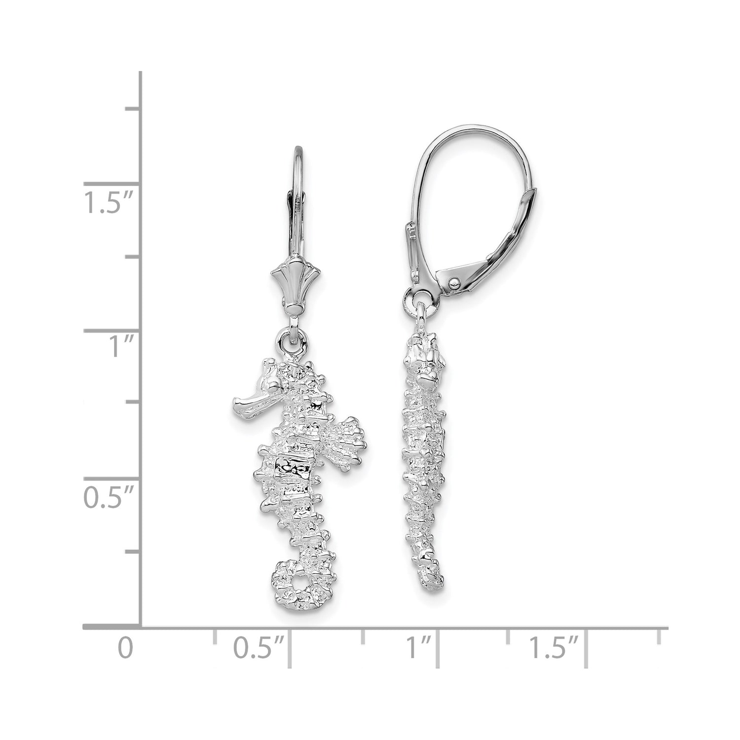 Sterling Silver Seahorse Dangle Earrings, Leverback Closure, Nautical Marine Life Design