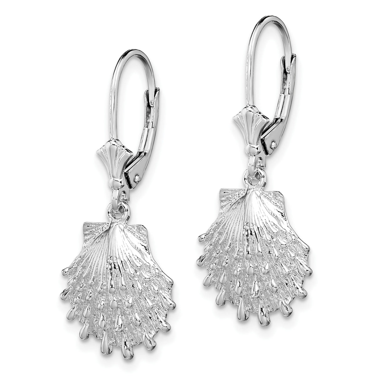 Sterling Silver Scallop Shell Dangle Earrings with Leverback Hooks, Camino de Santiago Religious Theme