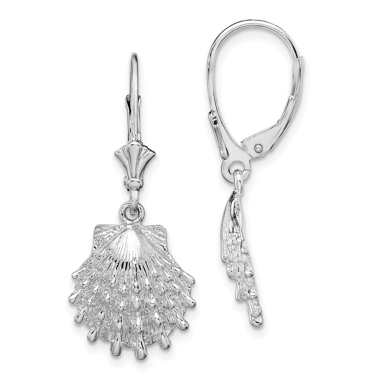 Sterling Silver Scallop Shell Dangle Earrings with Leverback Hooks, Camino de Santiago Religious Theme