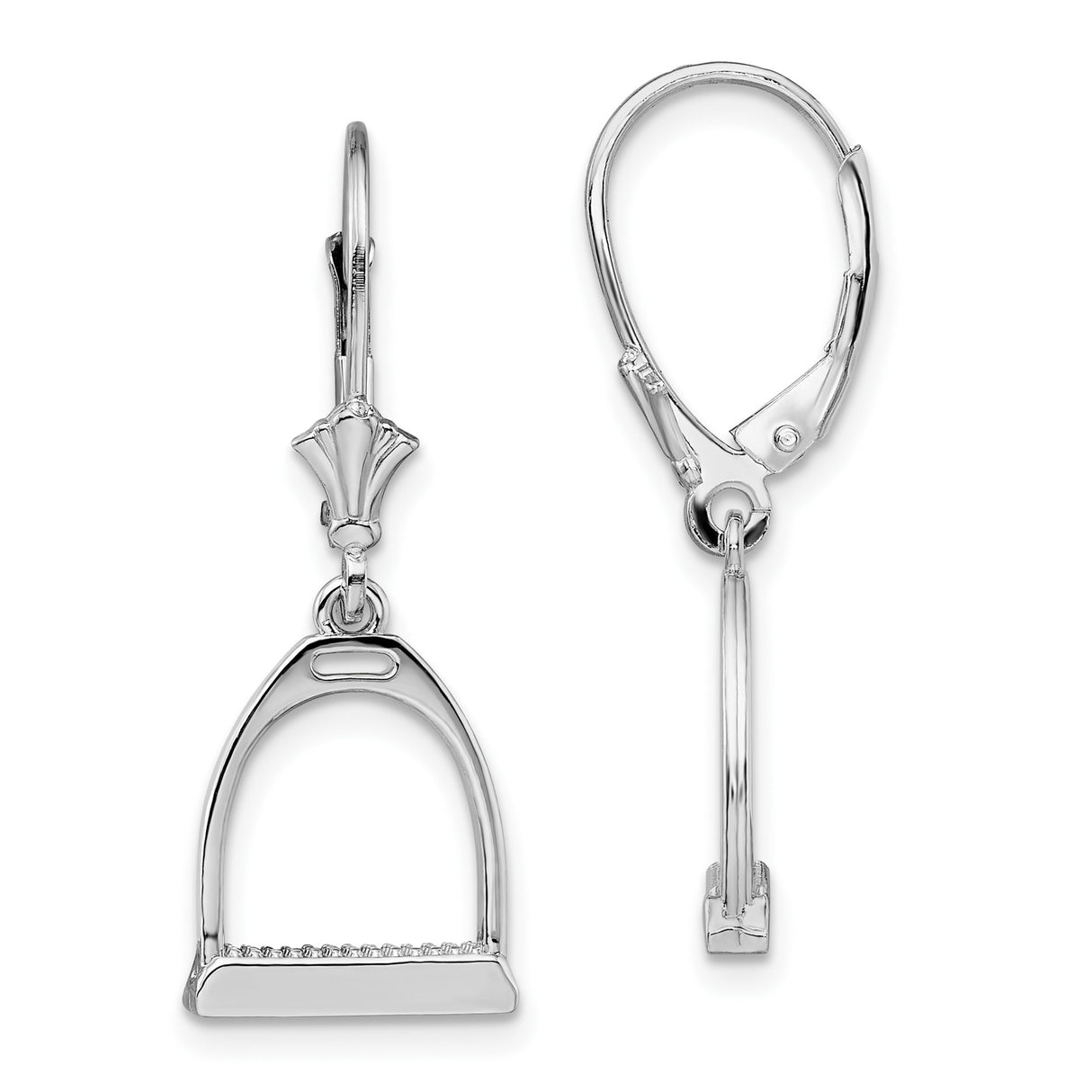 Sterling Silver Stirrup Dangle Earrings with Leverback Closures, Equestrian Style for Women