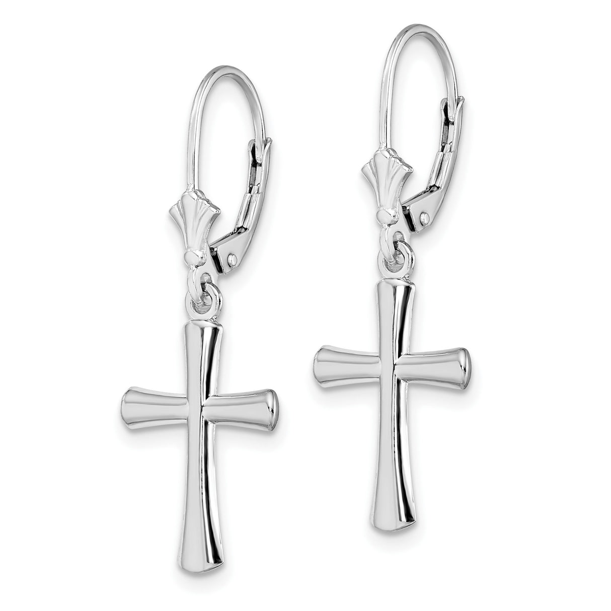 Sterling Silver Leverback Cross Earrings with Beveled Charm Design