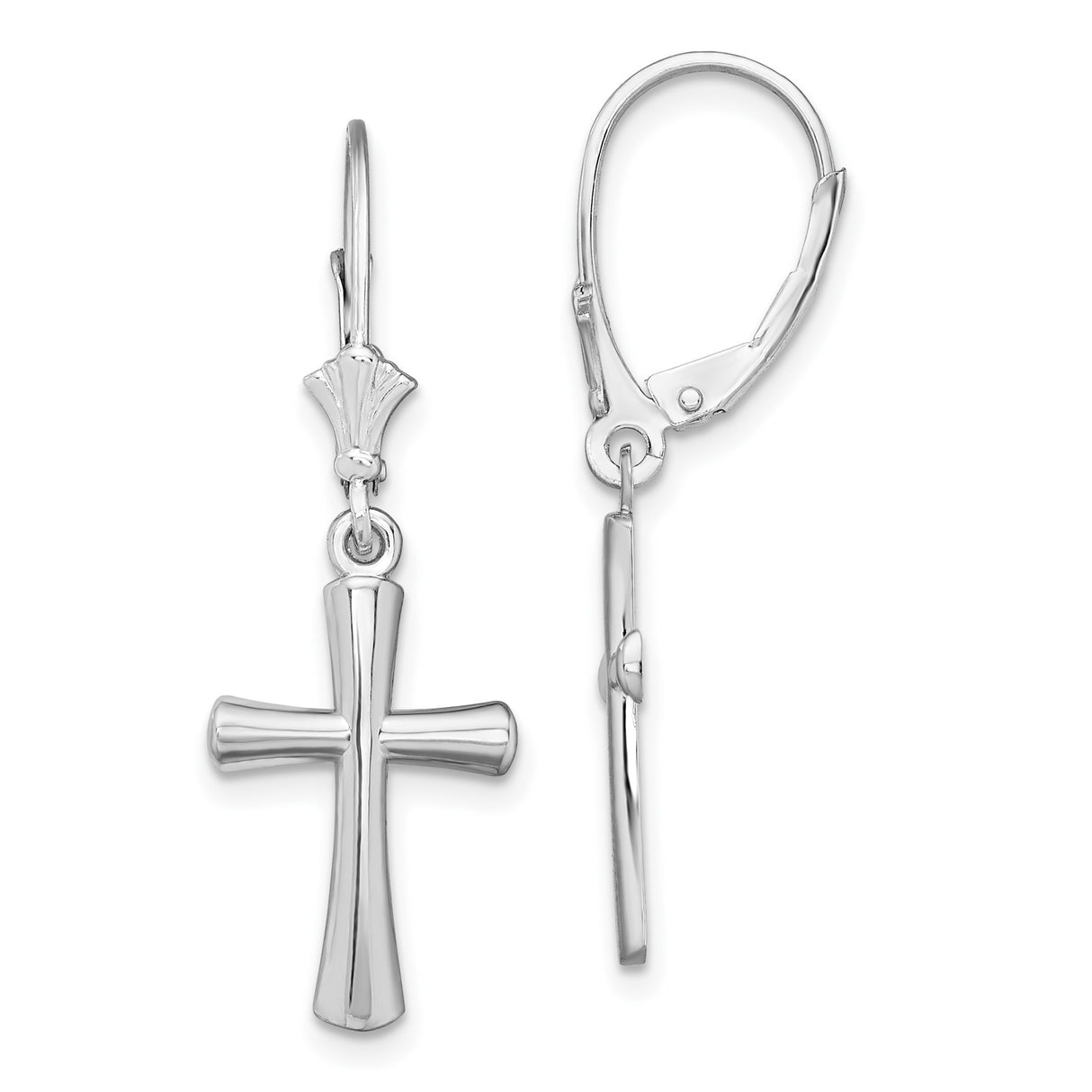Sterling Silver Leverback Cross Earrings with Beveled Charm Design