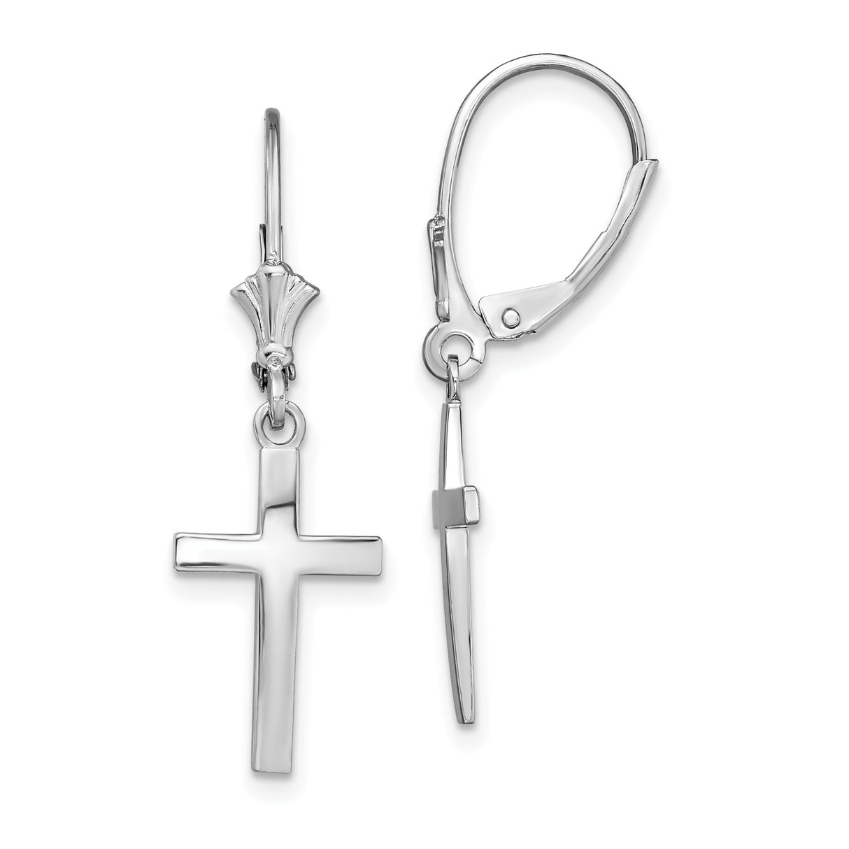 Sterling Silver Dangle Earrings with Latin Cross Design and Leverback Hooks