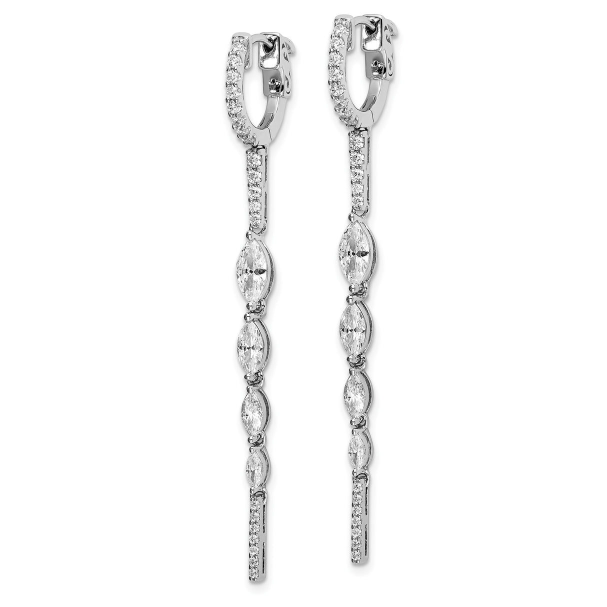 Sterling Silver Dangle Earrings with Marquise and Round Cubic Zirconia, Linked Chain Design