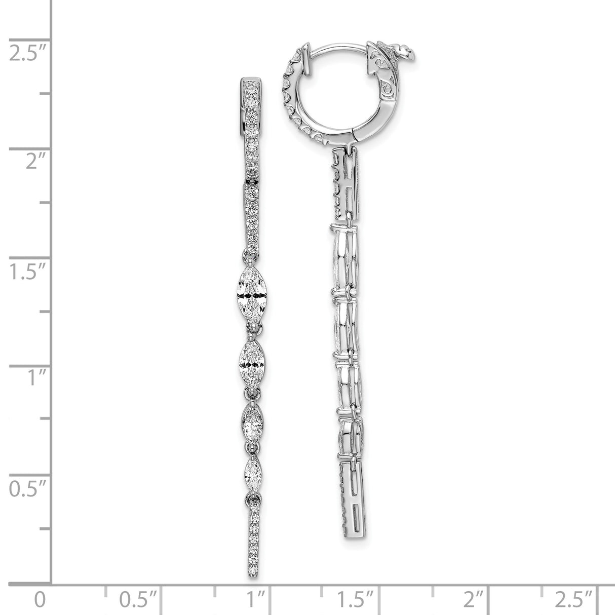 Sterling Silver Dangle Earrings with Marquise and Round Cubic Zirconia, Linked Chain Design