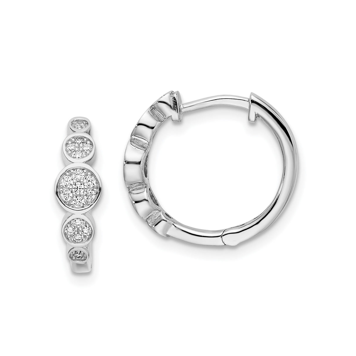 Sterling Silver Hoop Earrings with Graduated Circle Design and Pavé Cubic Zirconia