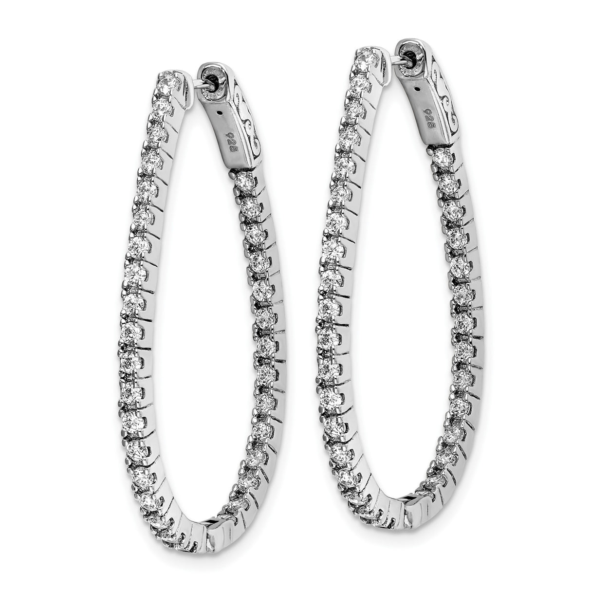 Sterling Silver Teardrop Hoop Earrings with Cubic Zirconia, Modern Front Facing Design