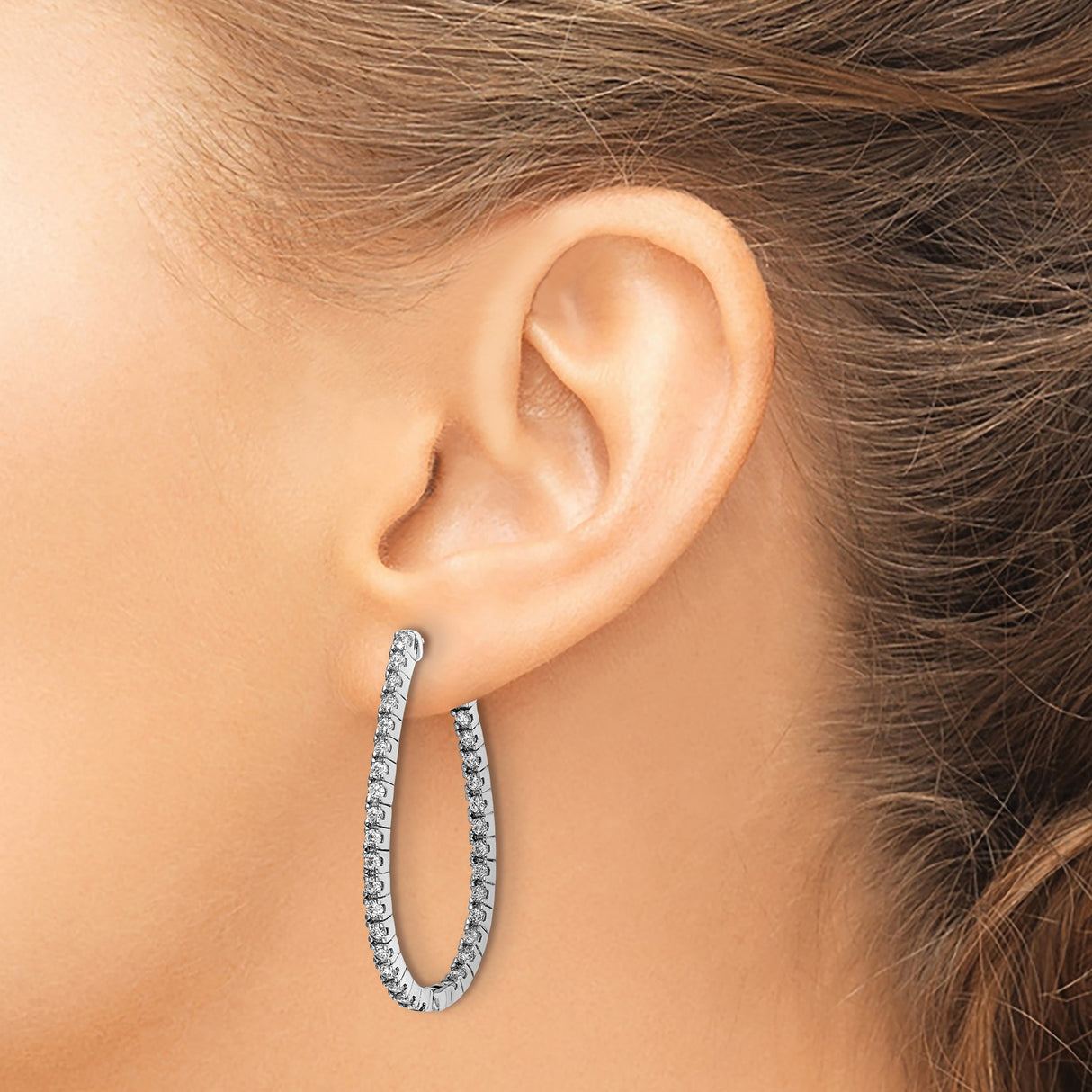 Sterling Silver Teardrop Hoop Earrings with Cubic Zirconia, Modern Front Facing Design